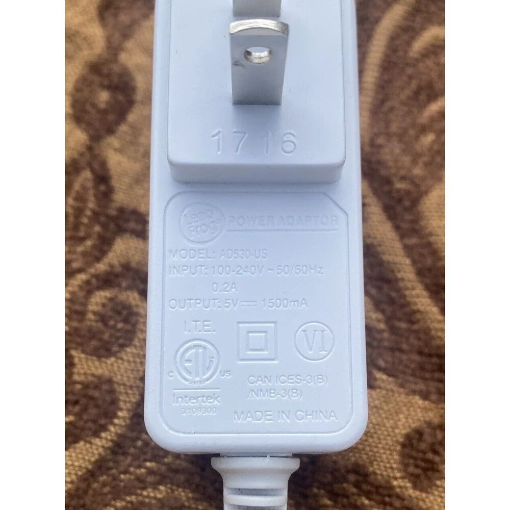 Lot of 2 Leapfrog Power Cords - Round 9VDC 700mA 6.3 VA Rectangle 5V 1500 mA AD